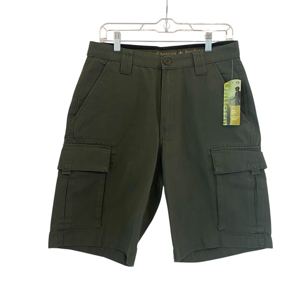 Boy Scouts of America Men's Olive Green Canvas Cargo Shorts‎ Size 30 NEW BSA